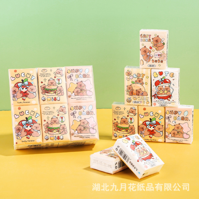 100% ネイティブ木材パルプかわいい漫画プリントハンカチ紙学生子供の小さなパックのペーパータオルポータブル柔軟なプレミアム製品|undefined