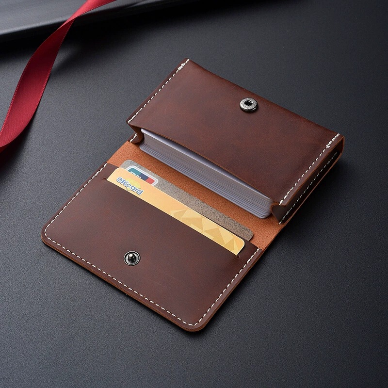Vintage Distressed Crazy Horse Leather Men's Short Card Holder Genuine Leather Texture Coin Purse Wholesale in Stock