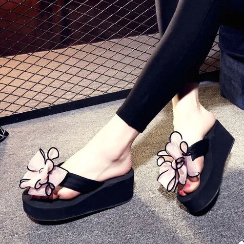 Fashionable new bow person's sandal women summer versatile beach vacation sandal wedge thick sole open-toe sandals