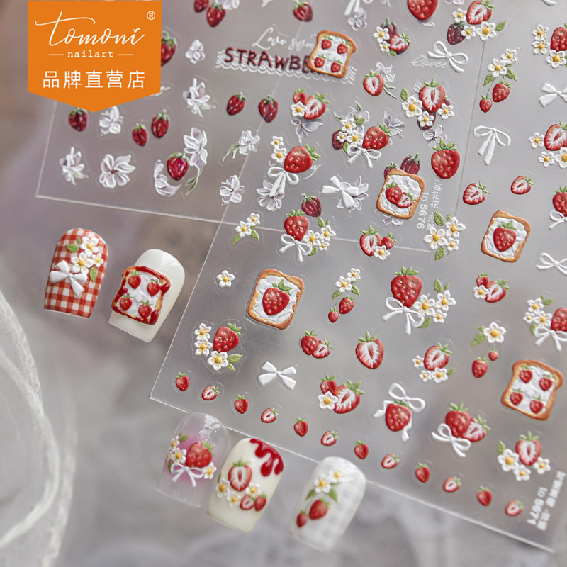 Tomoni Glitter Nail Art Stickers DIY Popular Spring European and American Nail Stickers Strawberry Flower Nail Art Auxiliary Stickers
