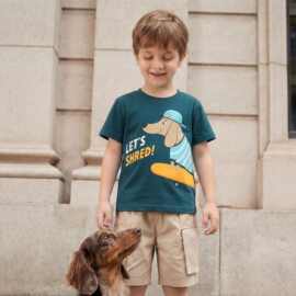 跨境专供 2-8岁男童短袖T恤 滑板小狗前后印花短袖儿童春夏季上衣