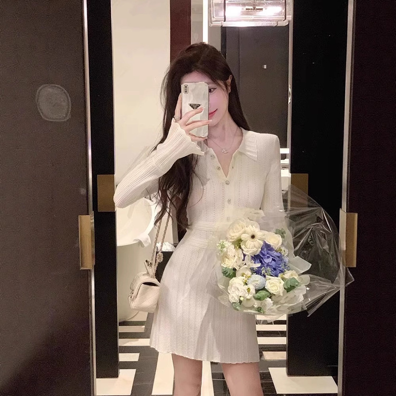 French-Style Hollow Long-Sleeve Knitted Dress for Women, Waist-Cinching, Elegant Design, High-End Slim-Fit Sweater Short Dress for Autumn French-Style Hollow Long-Sleeve Knitted Dress for Women, Waist-Cinching, Elegant Design, High-End Slim-Fit Sweater Short Dress for Autumn