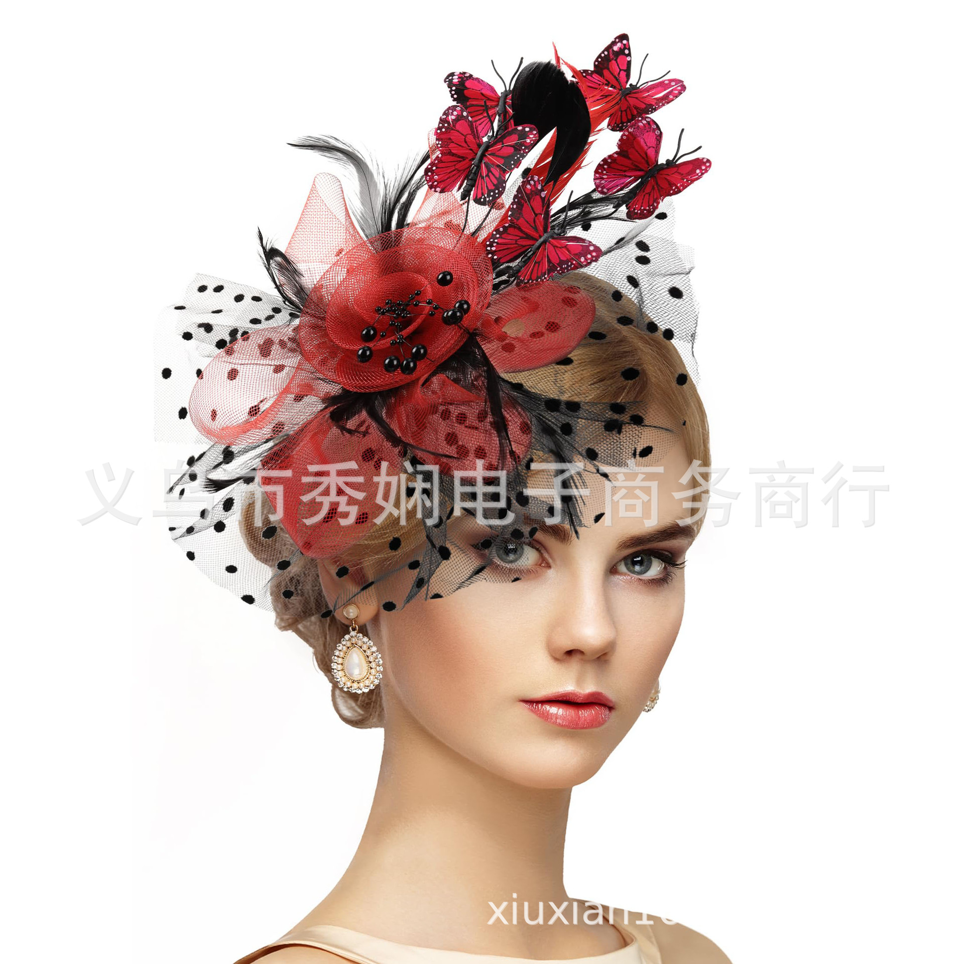 Halloween Headpiece Feather Butterfly Mesh Bridal Hair Accessory Vintage Headband Hair Accessory Party Performance Horse Racing Festival Hair Accessory