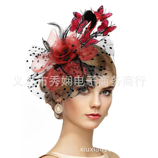 Halloween Headpiece Feather Butterfly Mesh Bridal Hair Accessory Vintage Headband Hair Accessory Party Performance Horse Racing Festival Hair Accessory