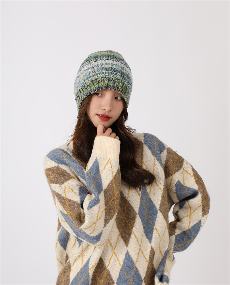 Dopamina Arcobaleno Colore Fatto a Mano per Bambini 2023 Nuovo Autunno/Inverno Lavorato a Maglia Baotou Caldo Freddo Cappello Set_voghion.com