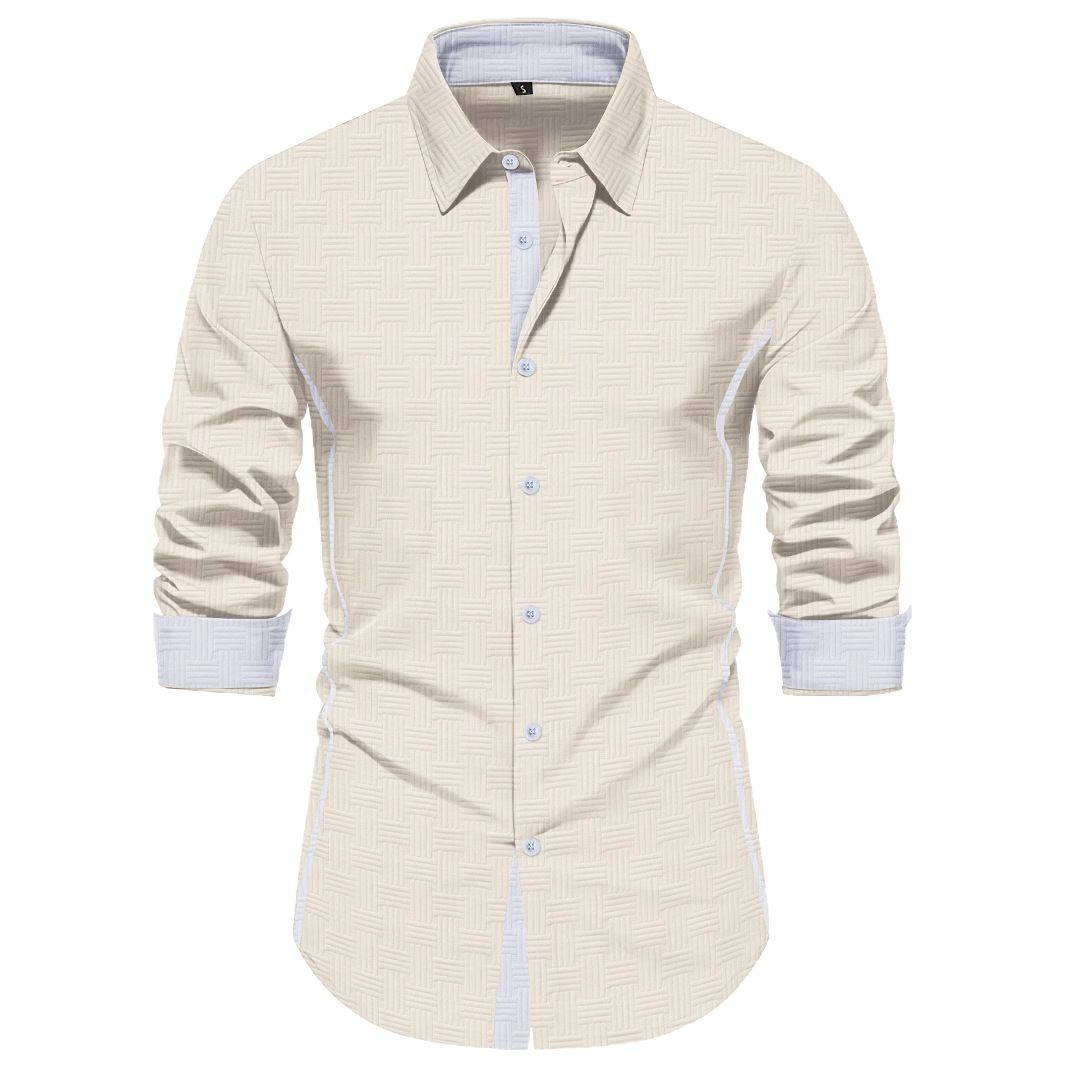 Monochrome Man- Foreign Trade 2026 New European And American Men's Casual Jacquard Turn-Down Collar Long Sleeve Color Block Shirt_voghion.com