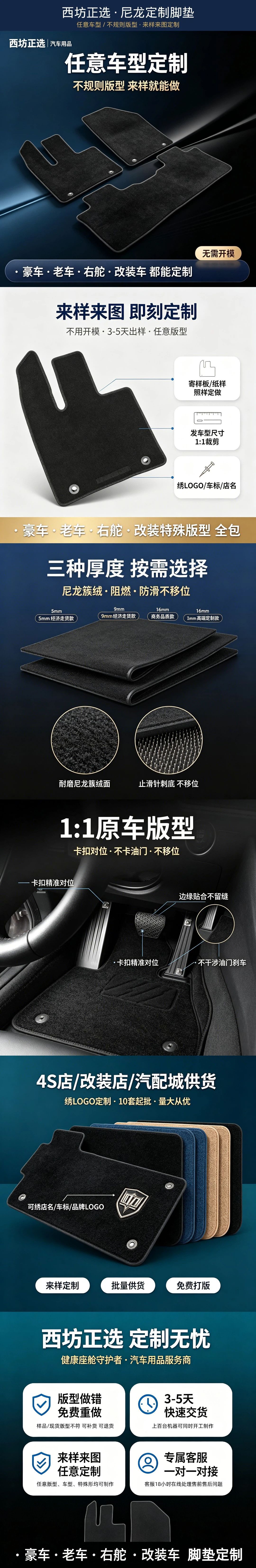 Right-hand drive car nylon floor mats, available for Hong Kong, Southeast Asia, the UK, and Australia, custom-made to order for any vehicle model