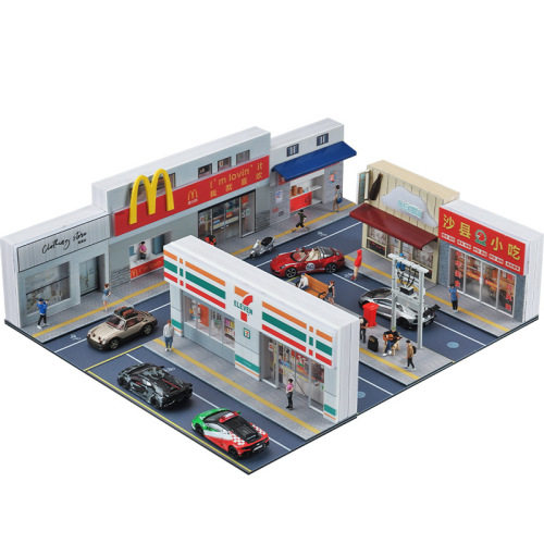 Simulation 1:64 miniature McDonald's 711 convenience store supermarket architectural scene model street scene microscopic lighted ornaments