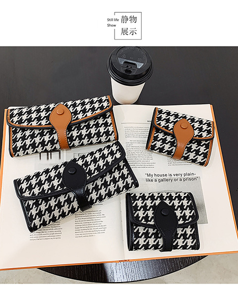 Houndstooth Small Wallet Retro Wallet Contrasting Color Folding Buckle Long Clutch display picture 8