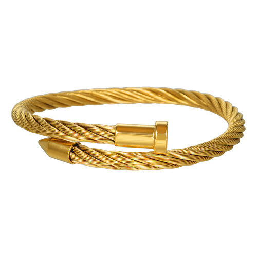 European and American hip-hop style wire rope open bracelet cross-border hot selling nail head titanium steel adjustable bracelet bracelet for men