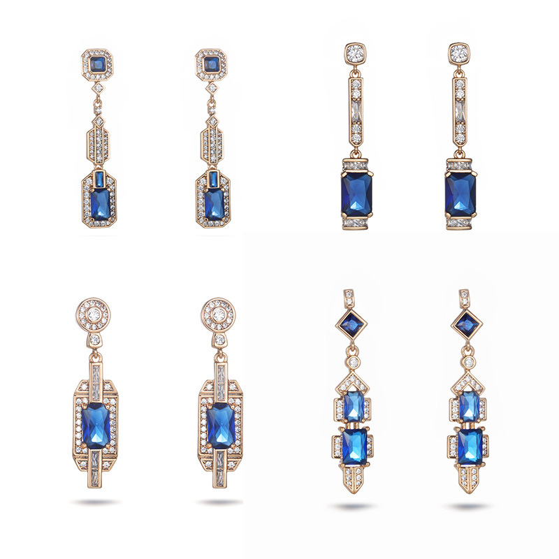 Xuping joyería de bronce de piedra artificial color azul geometría pendientes cuadrados pendientes de lujo pendientes de orejas al por mayor mujeres