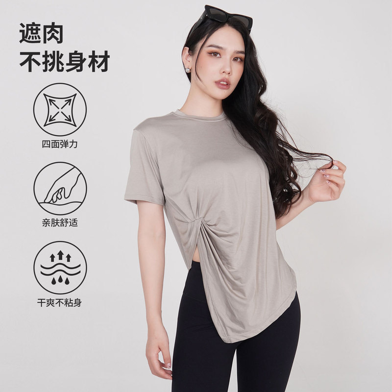 Summer New Round Neck Sports Short-sleeved Women's Solona Blended Single Side Opening Single T-shirt Slimming Mountain Outdoor Summer New Round Neck Sports Short-sleeved Women's Solona Blended Single Side Opening Single T-shirt Slimming Mountain Outdoor