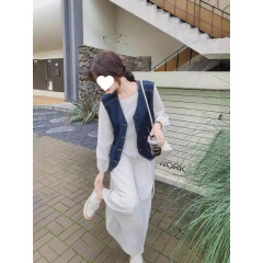 复古牛仔马甲超仙长裙套装女2025春新款气质减龄显瘦连衣裙两件套