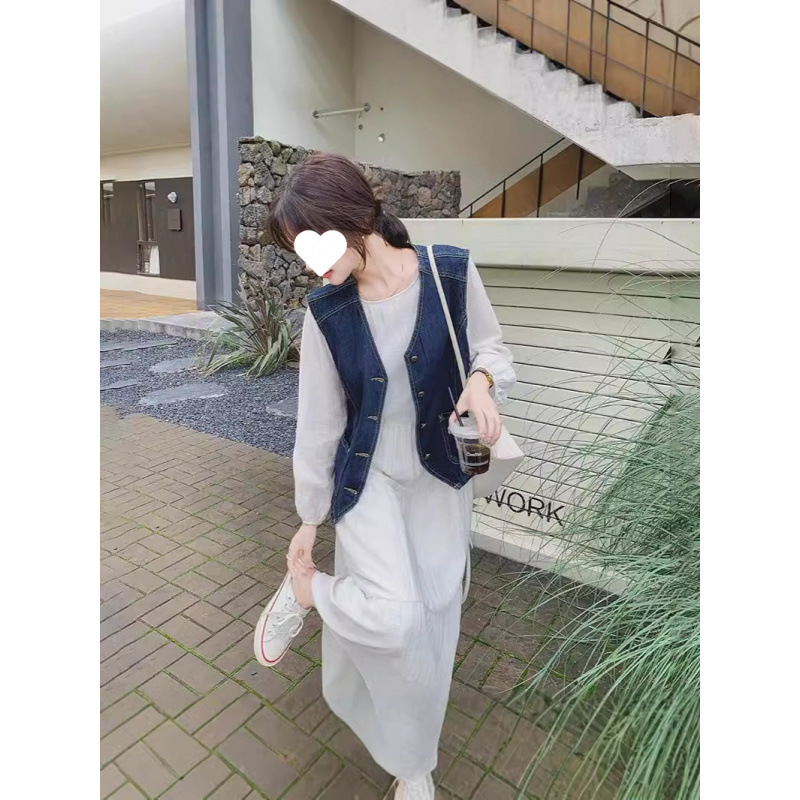 复古牛仔马甲超仙长裙套装女2025春新款气质减龄显瘦连衣裙两件套|undefined