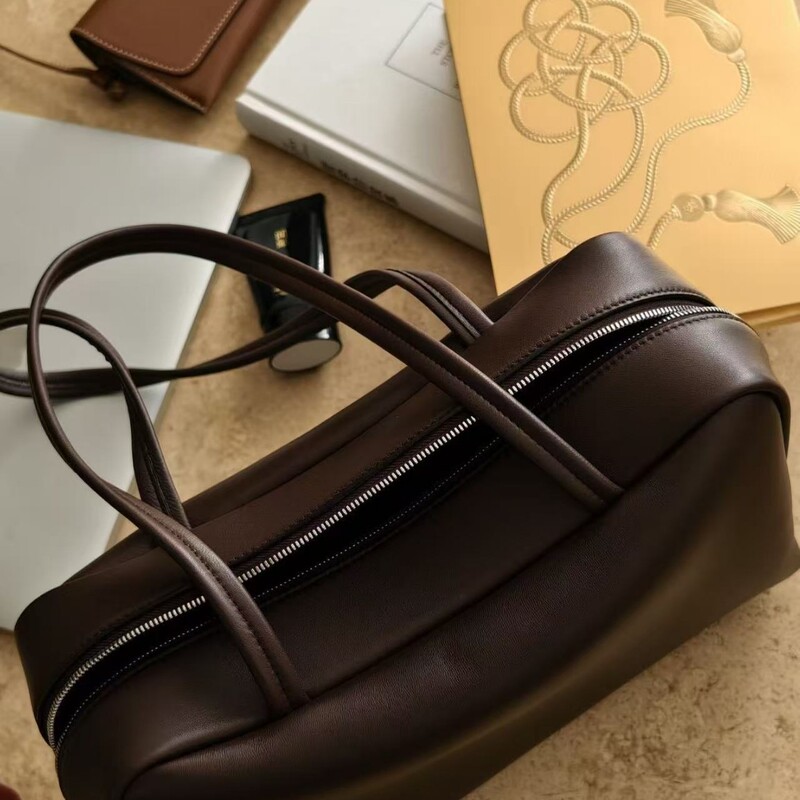 Cross-Border Astrs Bowling Leather Top-Layer Bag the Row Genuine Leather Tote Bag Single Shoulder Underarm Women's Bag