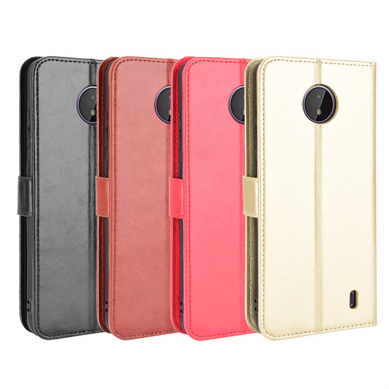 For Nokia C20 Phone Case Card Protection Case Nokia C100 Phone Leather Case Crazy Horse Pattern Lanyard Case