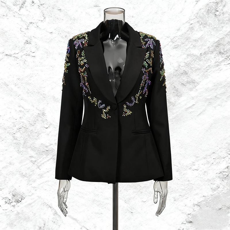 Intellectual and Elegant Style, Waist-Cinching, Slim-Fitting, Slimming Small Suit Jacket, 2026 New Design, Colorful Rhinestone-Embellished Blazer for Women