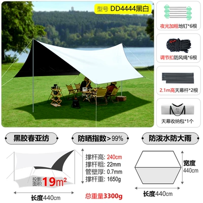 Multi-Person Park Picnic Sunshade, Sun | Avtomobil yan çətirləri - hexagon-4444m-vinyl-canopy-black-and-white-canopy-sold-separately