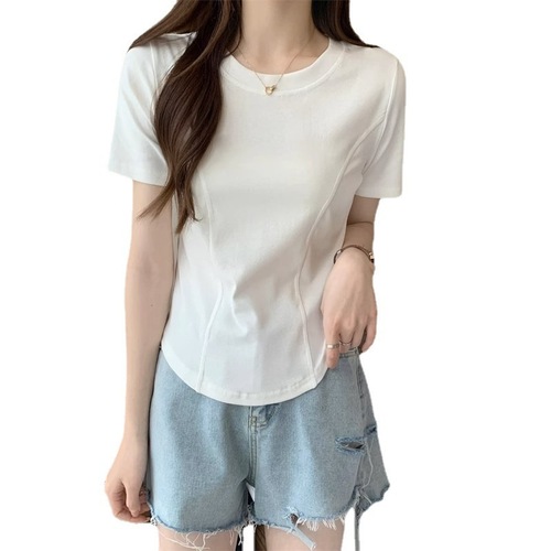 2025 Summer Slim-Fit Short-Sleeve T-Shirt for Women - Design-Oriented Short Length Pure Desire Irregular Hem Curved Top
