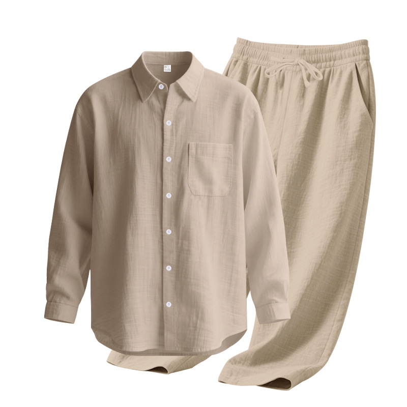 Nuevo transfronterizo europeo y americano TK Amazonas hombre nuevo lino de color sólido con lazo de abrazadera de manga larga pantalones para hombres