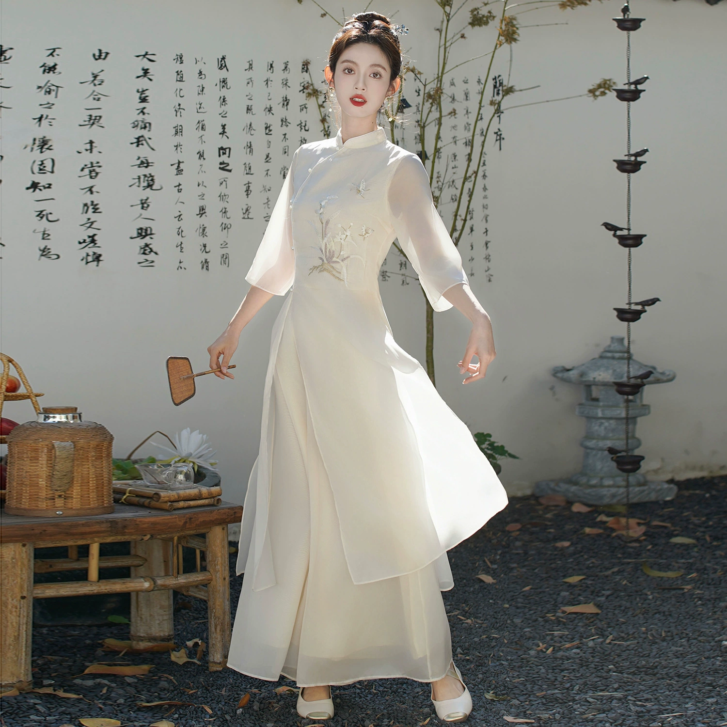 2025 весна и лето новый китайский стиль вышитое платье ретро ежедневное улучшение cheongsam чайный костюм