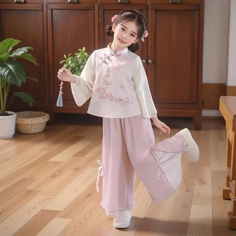 Hanfu для девочек, весна и осень 2025, новый детский костюм на фестиваль середины осени в китайском стиле, детская одежда, новый китайский стиль, древний стиль
