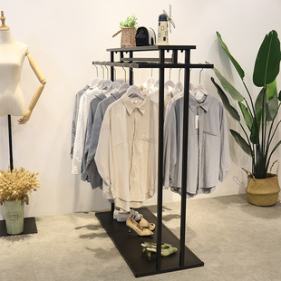 Clothing Store Simple Nakajima Clothes Display Rack Double Row Side Hanger Black Iron Women's Clothing Store Floor Shelf