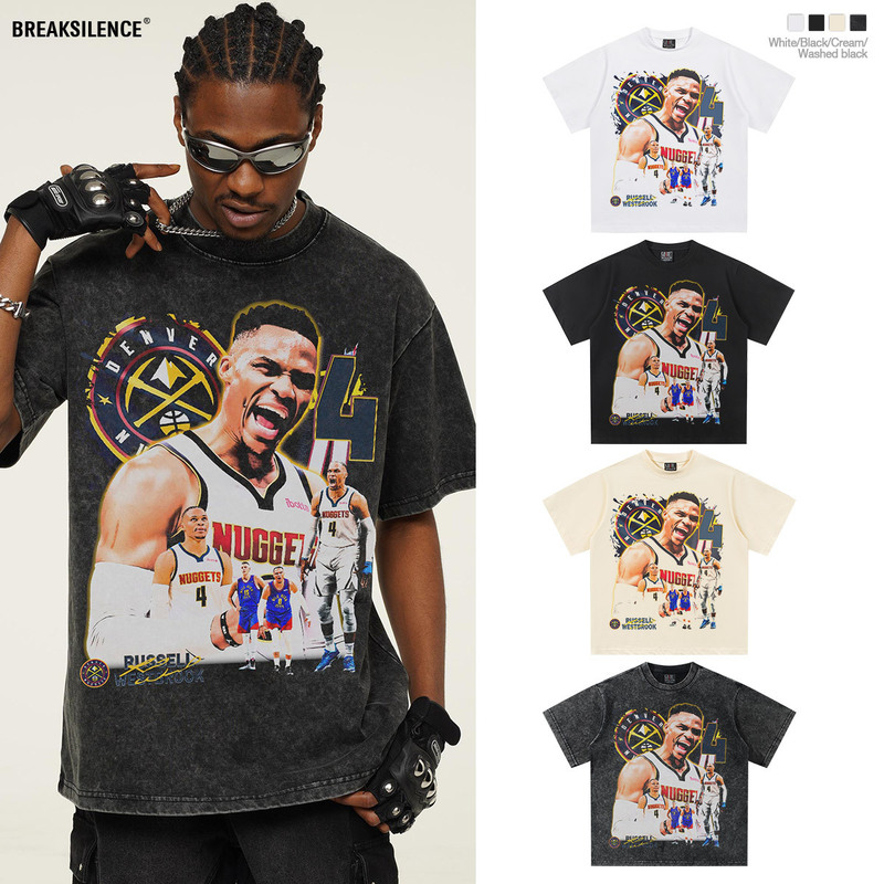 2025 Summer New Russell Star American Short-sleeved T-shirt Vintage Washed Old Heavy Small Collar Trendy T-shirt