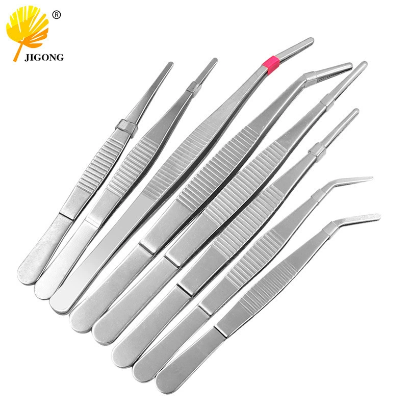 Stainless steel tweezers, thickened tweezers with round head, toothed tweezers, straight elbow clamp, garden landscape clamp