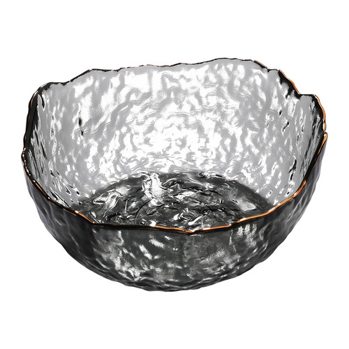 Household large irregular vegetable and fruit dessert salad bowl Japanese style cute gold painted creative transparent glass bowl