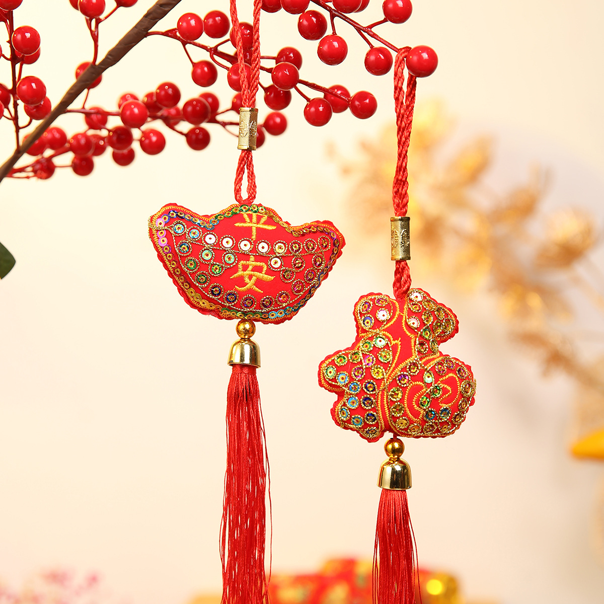 2025 Año de la serpiente colgante de Año Nuevo Ping An Fu Bag Festival de Primavera bordado bolsas de pescado rosas China Jue Fu colgante al por mayor