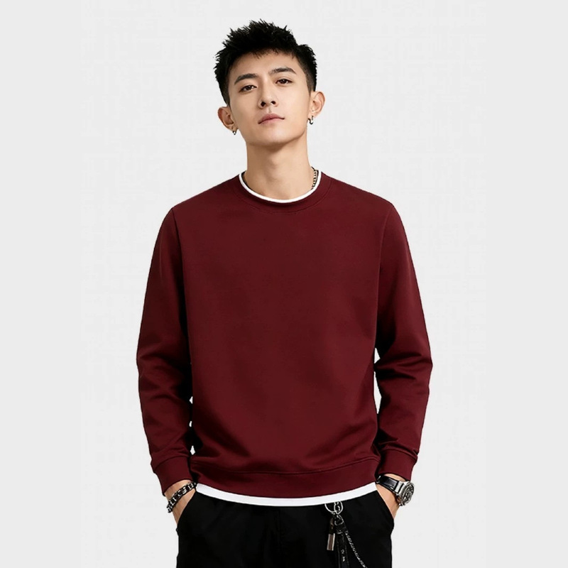 Wide-collar faux two-piece round-neck long-sleeve men's t-shirt, versatile for spring and autumn, straight-cut men's top with side slits, antibacterial men's base shirt Wide-collar faux two-piece round-neck long-sleeve men's t-shirt, versatile for spring and autumn, straight-cut men's top with side slits, antibacterial men's base shirt