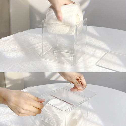 Transparent tissue box living room acrylic napkin box simple hotel roll toilet paper towel tube plastic square
