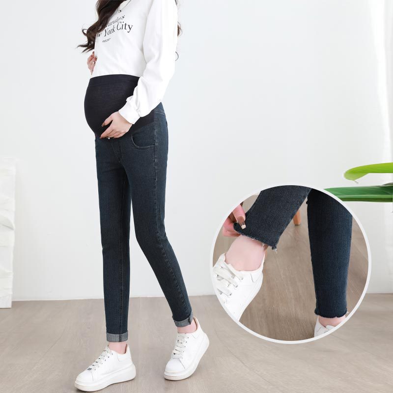 Pregnant women's jeans skinny pants high elastic spring and autumn maternity clothes plus size plus size belly support pants high waist