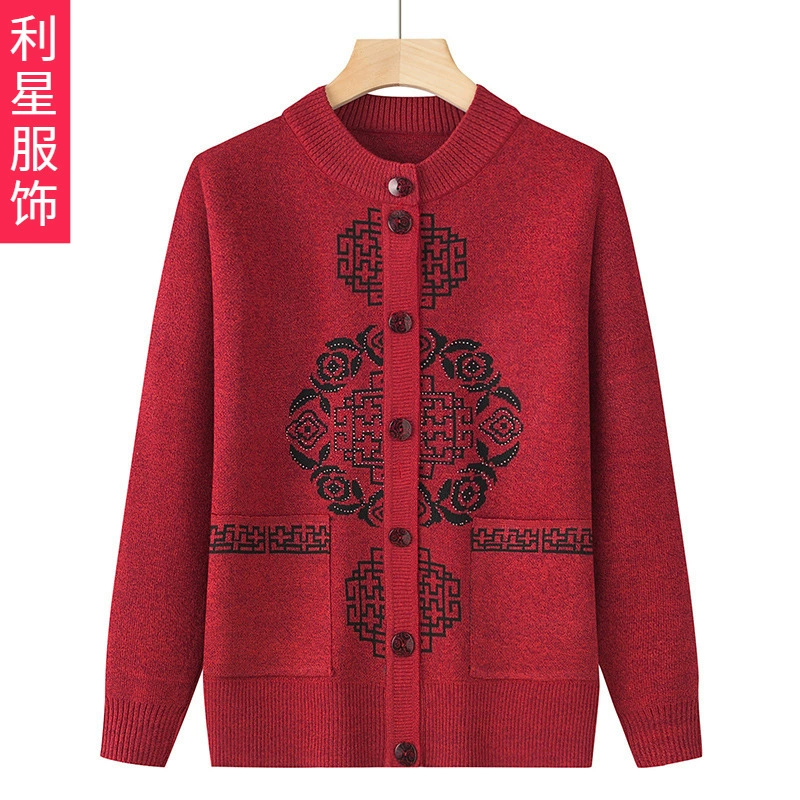 Среднего и пожилого возраста свитер бабушка пальто мать весна и осень старик круглый вырез свитер кардиган старая леди одежда