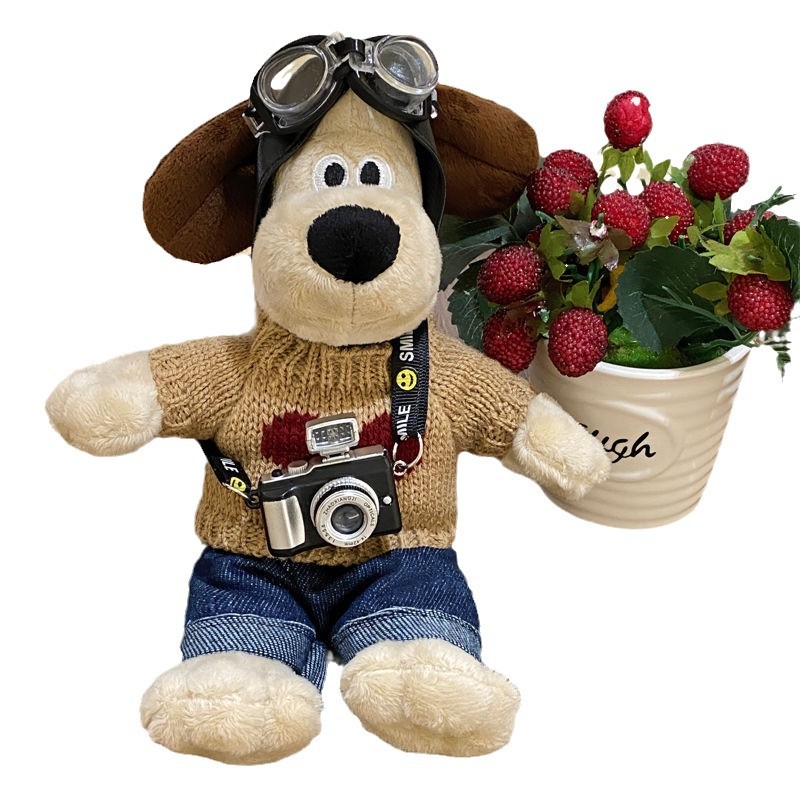 23CM 핸드독 인형 파일럿 강아지 인형 봉제 장난감 옷 세트 선물 선물 인터넷 빨간 인형