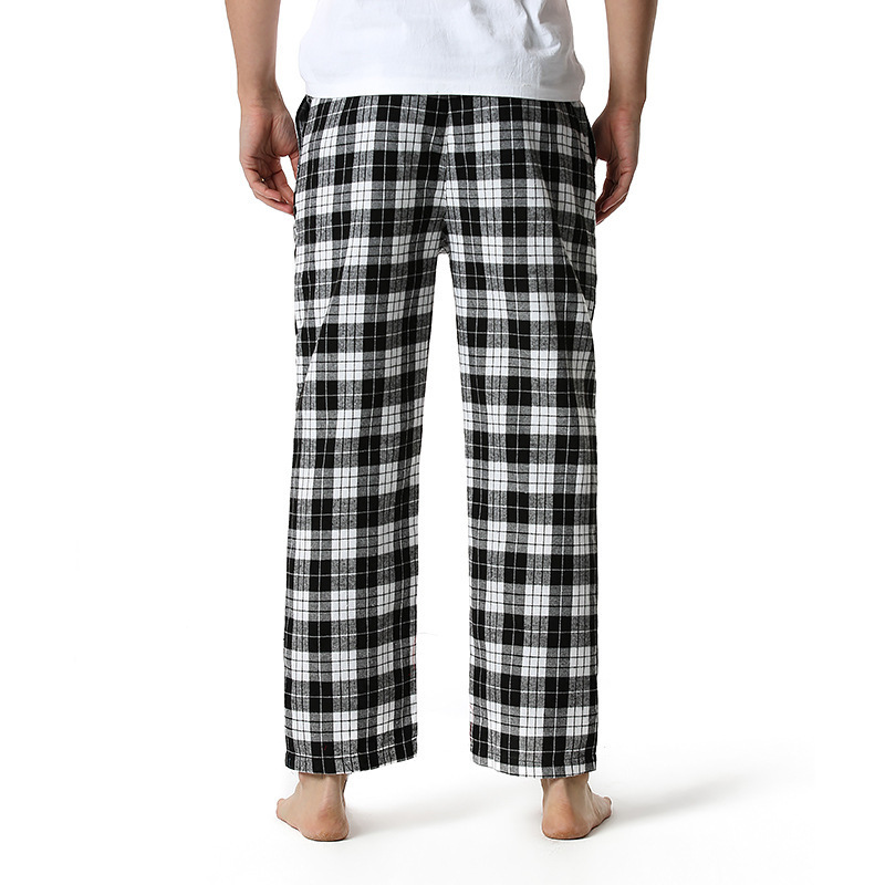 Men's Flannel Pajama Pants Casual Long Pants Cotton Plaid Straight Pants with Side Pockets Homewear_voghion.com