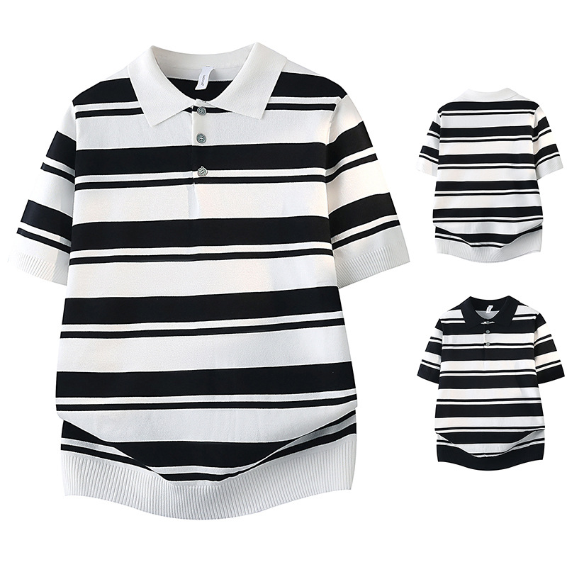 Polo camiseta de punto camiseta de manga corta hombre con solapa rayas viejas camisetas de hielo de negocios de verano fábrica transfronteriza al por mayor