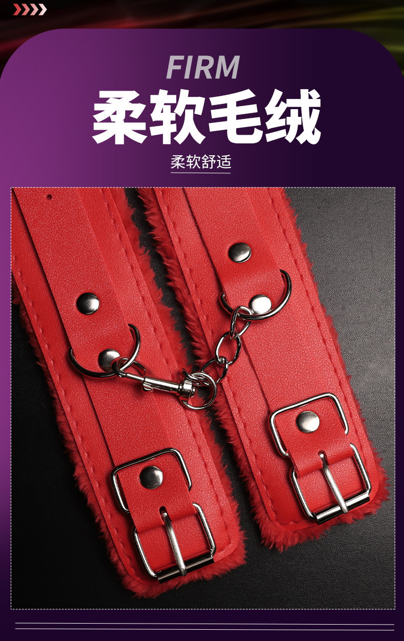 Plush-Lined Leather Bondage Handcuffs in Black and Pink for Adult Couples — detail image 16