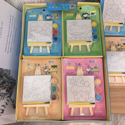 Cross-border mini DIY hand-made picture frame easel with paint and brush set DIY graffiti painting children's gift 