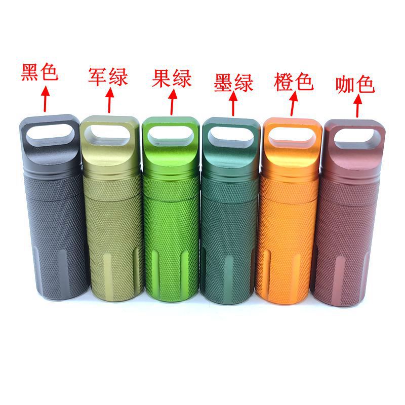 Supervivencia al aire libre medicina tanque de aleación de aluminio totalmente sellado EDC impermeable tanque de protección equipo de salvamento caja de almacenamiento de metal medicina botella