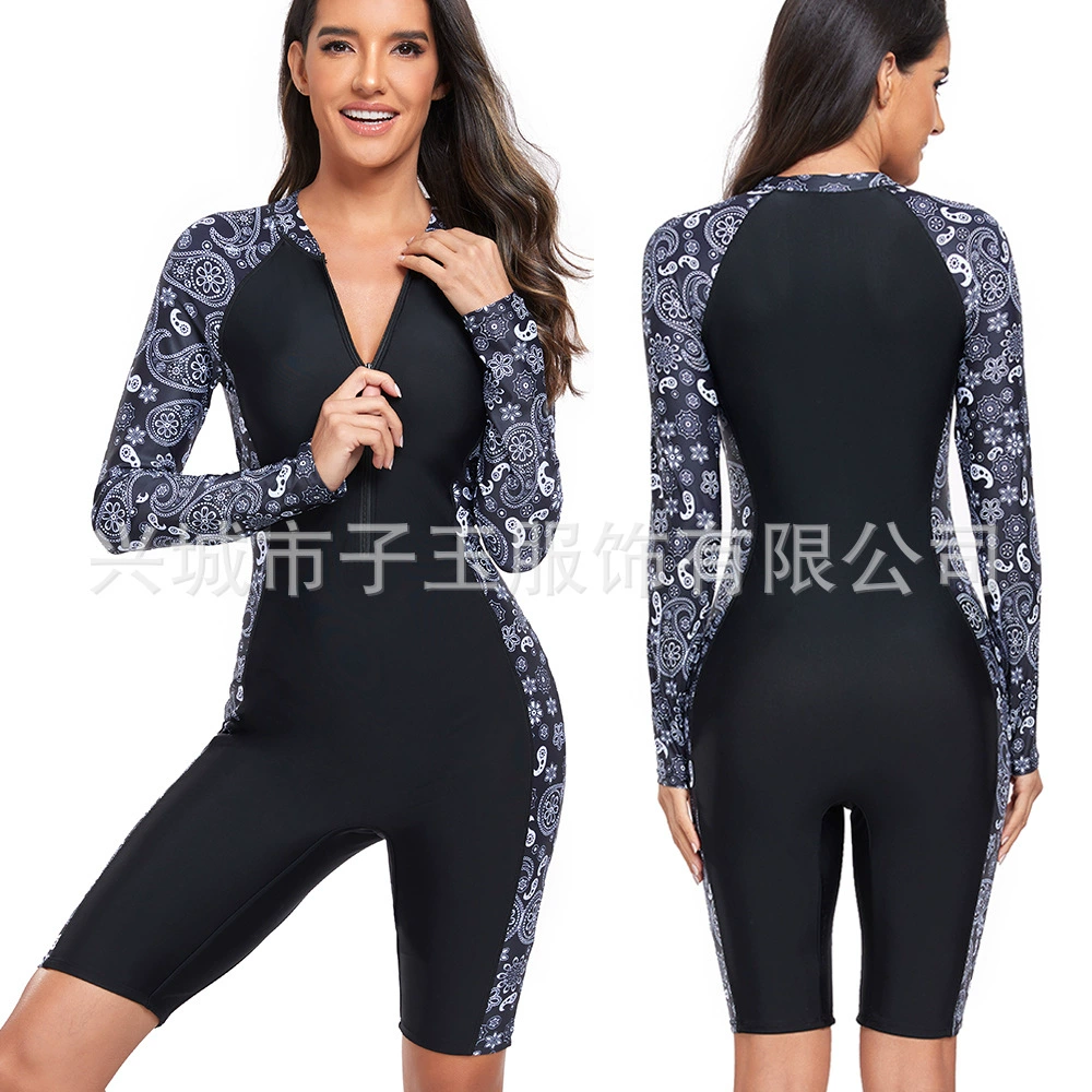 Swimwear, sports long-sleeve with zipper, city style, European style
