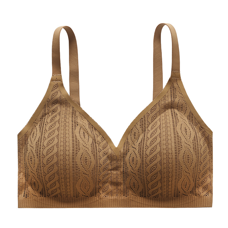 Hermoso sin costuras, espalda grande, pechos grandes, ropa interior pequeña, recogido, sin anillo de acero, sujetador de tres pechos, camisola de copa fija de pecho