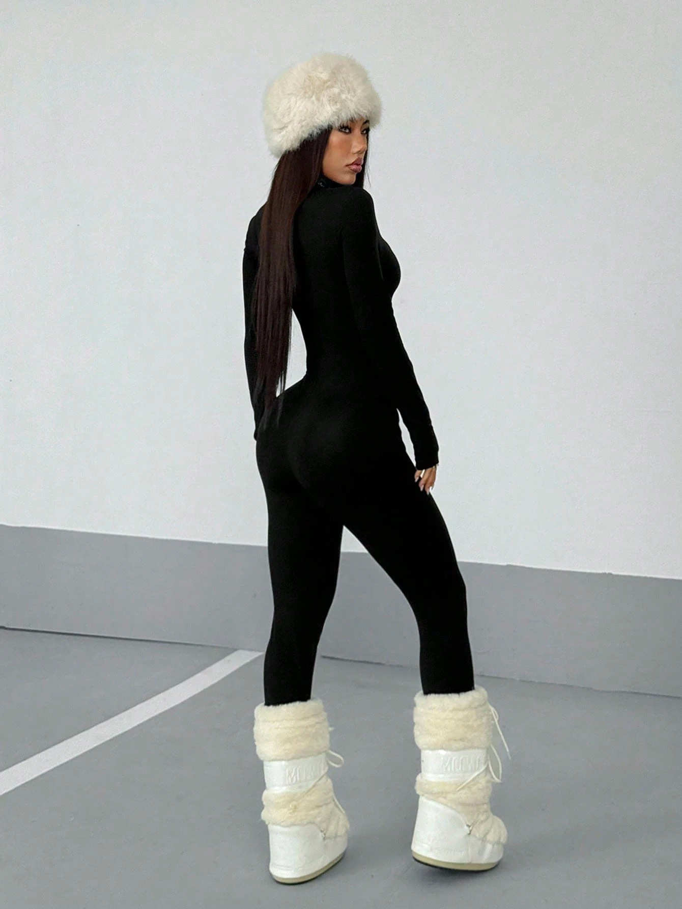 Fashionable Slim-Fit Solid Color Sports Jumpsuit With Zipper Pullover For Women Elastic Sexy Bodysuit_ecoleips.com