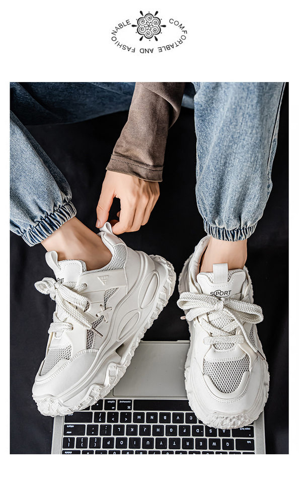 Giày thể thao nam sneaker lưới thoáng khí đế cao su đúc phun, gót thấp 1–3 cm — YC512 màu trắng, YC512 màu đen chi tiết 7