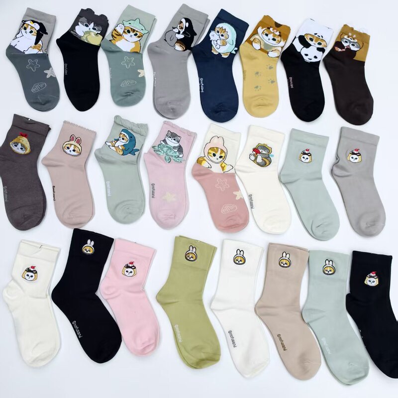 Japanese-style mofusand shark cat socks, fried shrimp cat series mid-tube socks, cute cartoon women's cotton socks Japanese-style mofusand shark cat socks, fried shrimp cat series mid-tube socks, cute cartoon women's cotton socks