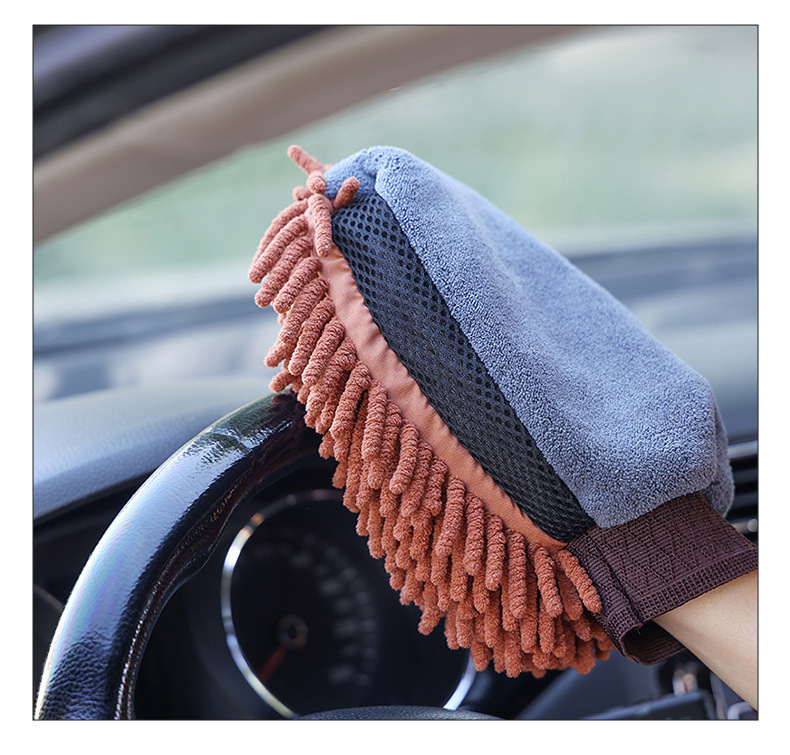 Car Chenille Car Wash Gloves, Thickened Waterproof Car Cleaning Gloves, Coral Velvet Double-Sided Car Cleaning Tools