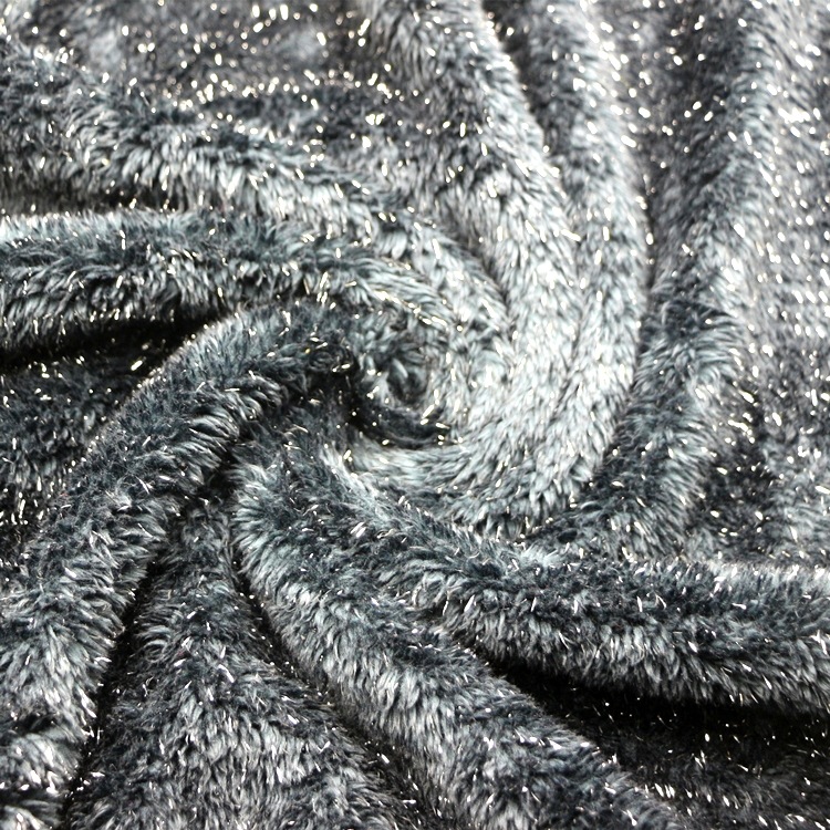 银丝羊羔绒舒棉绒面料全涤双面纬编银丝银葱双面梳棉绒舒棉绒布料