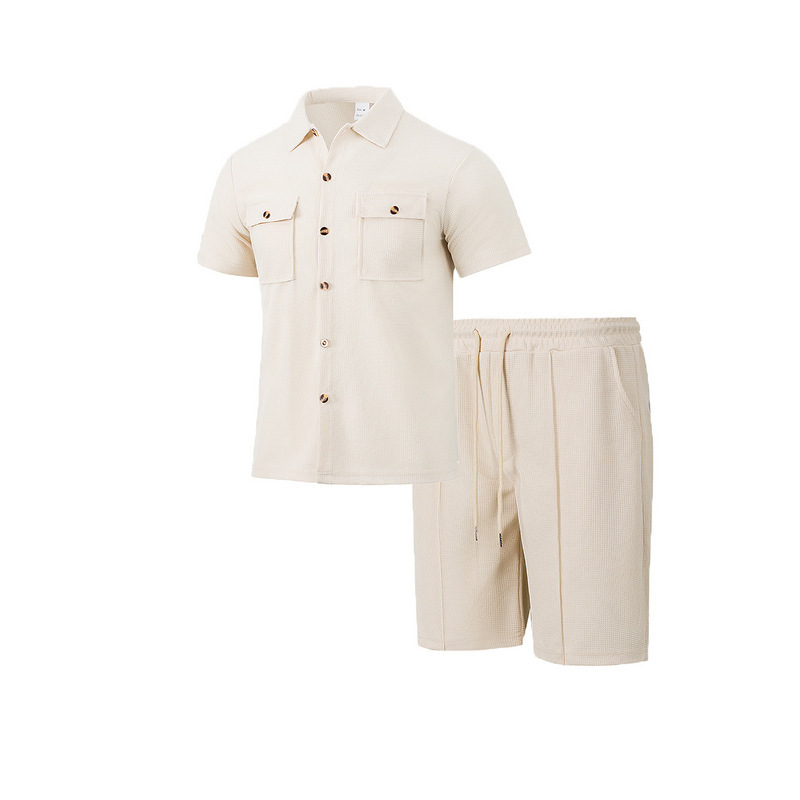 Herren Waffelstoff Set Kurzarm Hemd Und Shorts Für Den Sommer_voghion.com