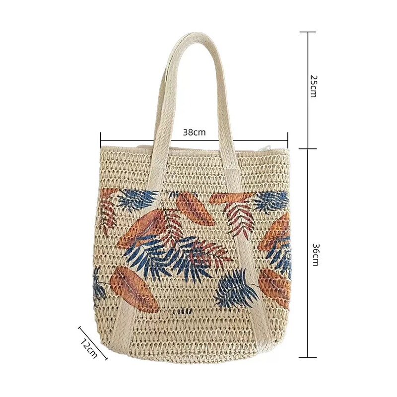 Hand-Woven Straw Bag with Fresh Mango Print, Large Capacity, Casual, Versatile, Fashionable Vacation Handbag Hand-Woven Straw Bag with Fresh Mango Print, Large Capacity, Casual, Versatile, Fashionable Vacation Handbag